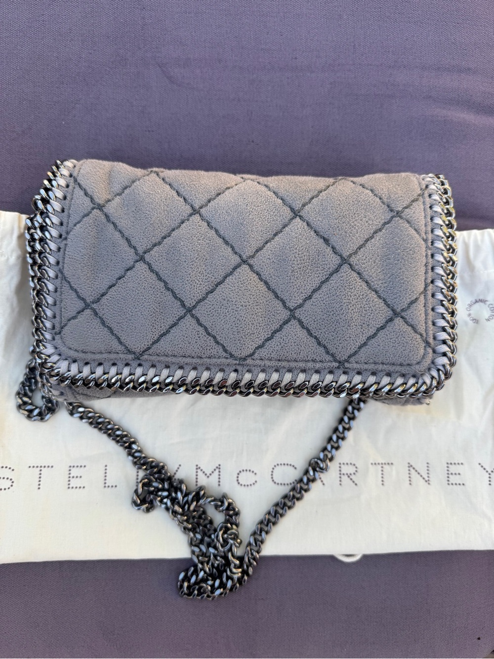 Stella McCartney Falabella Mini Quilted Vegan Suede Crossbody Gray VGUC - Picture 5 of 16